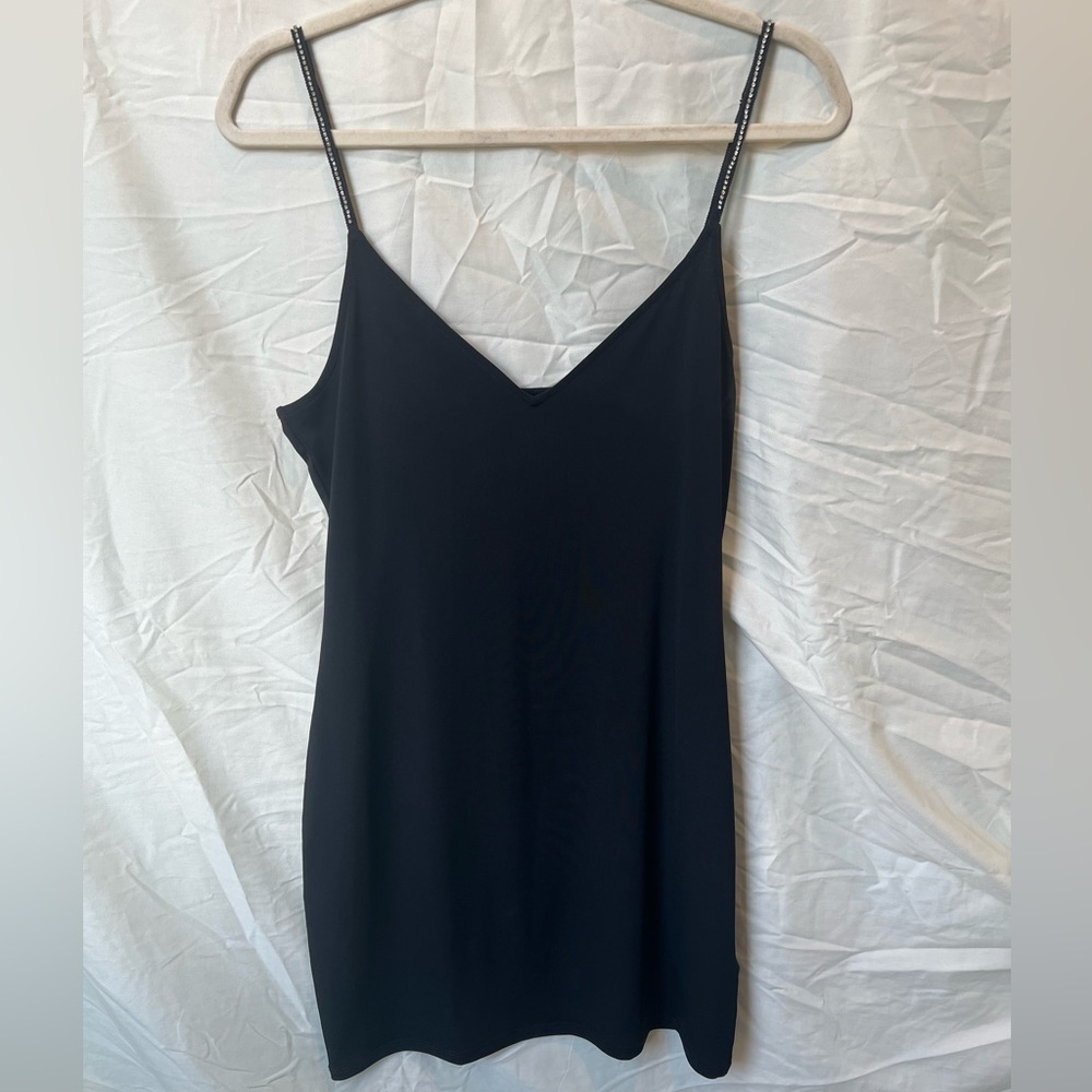 Little Black slip dress with rhinestone straps